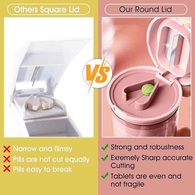 Pill Cutter Crusher Splitter: 3-in-1 Portable Pill Case Pink
