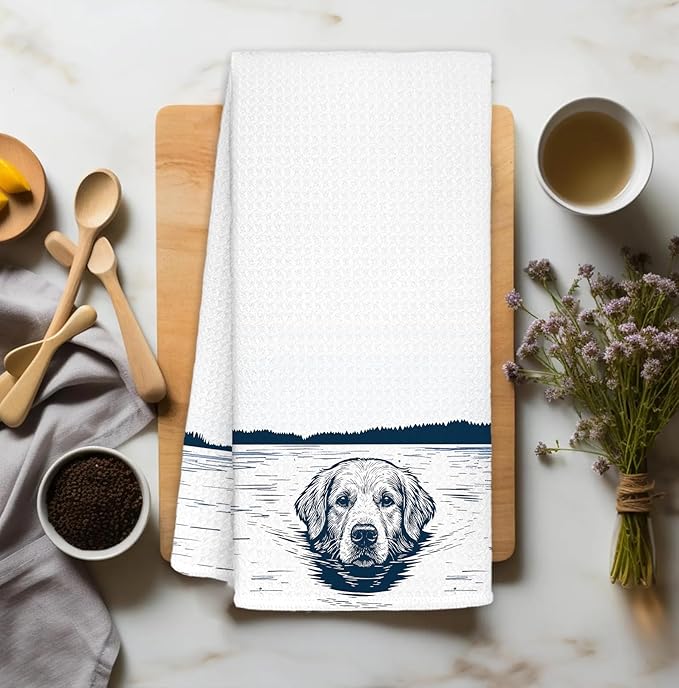 Lake House Decor Dish Towels,Funny Lake Dog Kitchen Towels Decorative,Lake House Gifts,Dog Lover Mom Gifts Hand Towels Drying Cloth for Kitchen Bathroom Decor,16x24 Inch