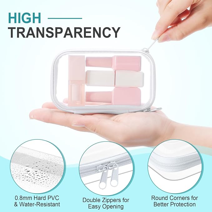 Ceenna 2 Pcs Clear Zipper Case Hard Shell Pouches,2 Mini | Multiple Sizes Plastic Makeup Bags Pencil Case Organizer Diaper Bag Pouches Clear Travel Toiletry Bag for Women