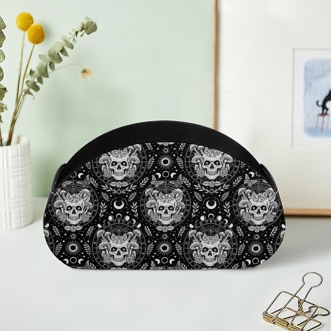 Desktop Remote Control Holder Moon Skull Mushroom Storage Cup Caddy Box | Table Desk Organizers with 5 Compartments, Skeleton Sun Moon Skull Mushroom, Multi-functional Office Supplies
