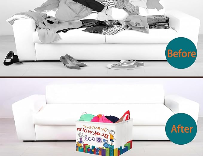 Large Kids Book Storage Bin Collapsible Nursery Toy Basket Canvas Teacher Crate Room Classroom Box Organizer Decor(Color Book)