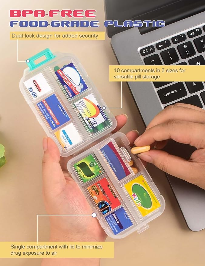 3 Pcs DIY Travel Pill Organizer with Labels Pocket Pharmacy, 3 Pill Box & 420 Medicine Labels, Portable Travel Essentials Mini Pill Container 7 Day Pill Case Storage Vitamin Fish Oil (Set A)