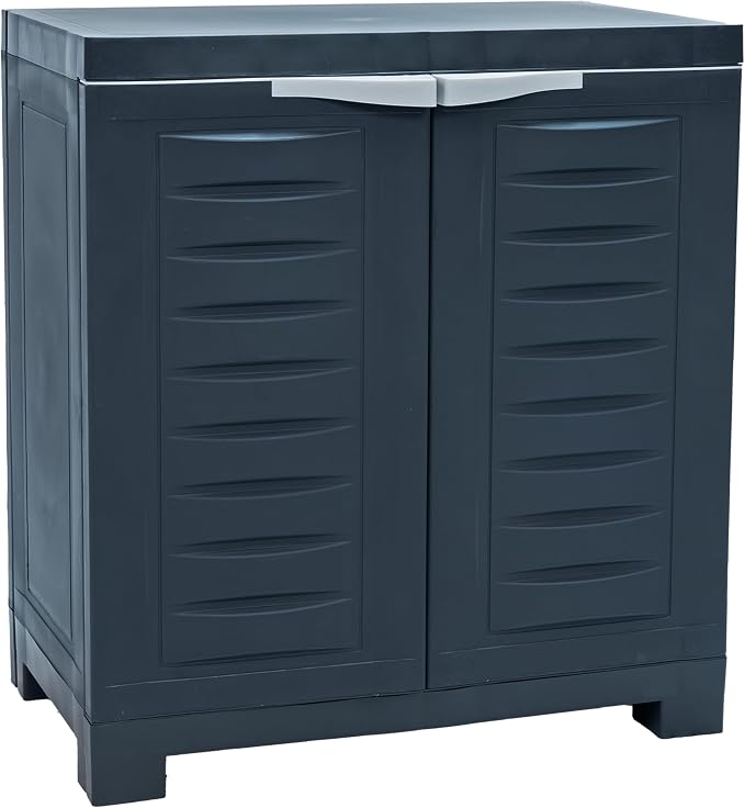 Sunnydaze 25.5" Garage Storage Cabinet with Adjustable Shelf, Charcoal | Heavy Duty Resin Storage Cabinet Resists Rust & Peeling, Easy-Clean Utility Cabinet with Doors for Garage, Closet, Office