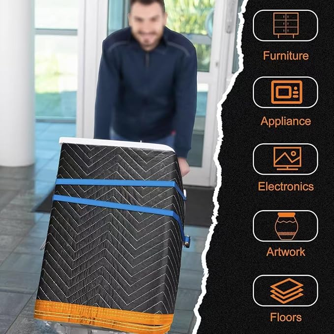 Large Moving Blankets 80 * 72in Heavy Duty Packing Blankets for Furniture Moving Shipping Wrapping Quilted Furniture Pads for Moving, Padded Mover Blankets (Black) 2pack