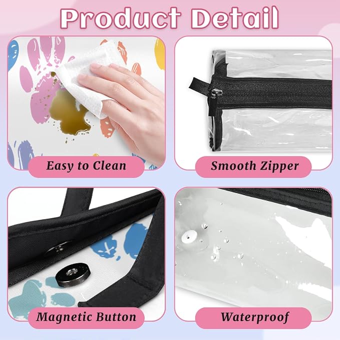 Colorful Dog Paw Makeup Bag for Women Hanging Roll-Up Travel Organizer Toiletry Kit with 4 Removable Compartments, Paw Print