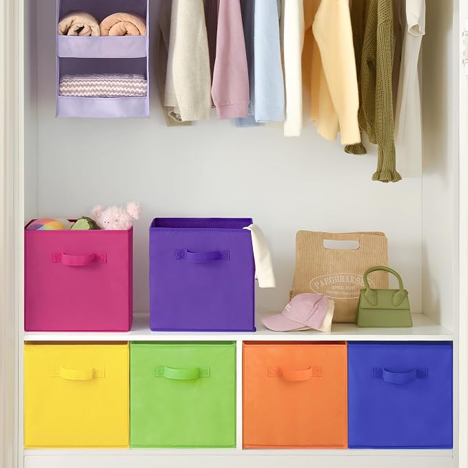 GRANNY SAYS 13x13 Storage Cubes, Cube Storage Organizers, Rainbow, 6-Pack | Collapsible Storage Boxes with Thickened Base Plate, Sturdy Handles, Decorative Baskets for Shelves, Closet
