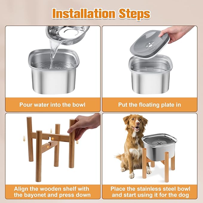 Decflow 3L Elevated Dog Water Bowl, Stainless Steel Raised Food Dispenser with Stand, Large Capacity No Spill Dog Water Bowl for Small, Medium and Large Dogs