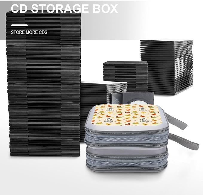 DVD Storage Binder for 40 Discs Life Is Better With Chicken Rooster, Hard Shell Protective Wallet with Handle, Portable CD Organizer for Car Travel