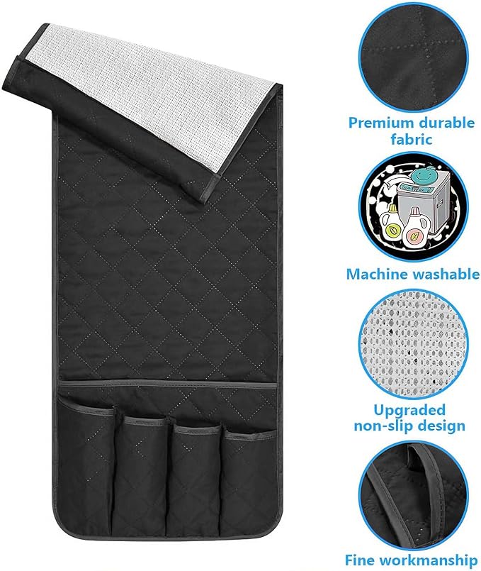 Armchair Caddy for Recliner, Non Slip Sofa Arm Organizer, Black | 5-Pocket Recliner Armrest Organizer, Couch Side Storage Holder for Remotes, Cell Phone, Magazines & Tablets, Machine Washable