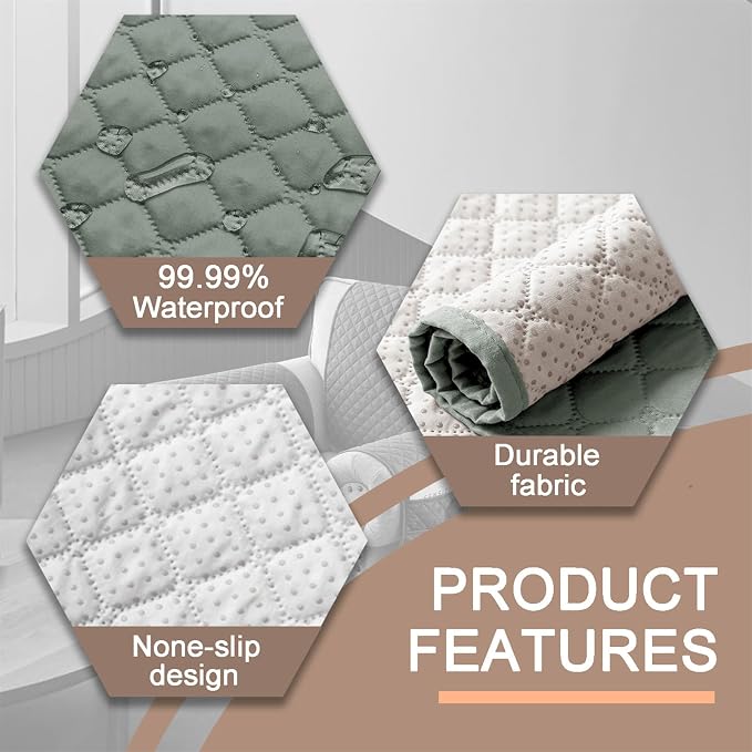 Water-Resistant Sofa Armrest and Headrest Covers with Side Pocket | Keep remotes close quilted polyester helps guard against wear, pet scratches, and kids' messes silicone backing adds grip