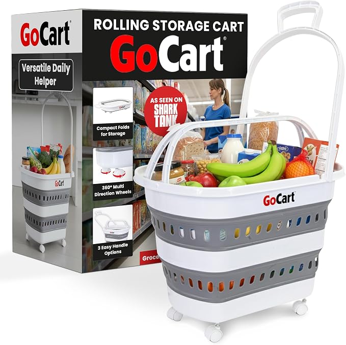 dbest Products Gocart Foldable Shopping Cart with Wheels - Collapsible Grocery Cart with Handles for Easy Storage - As Seen on Shark Tank - Portable Rolling Cart - 33" Height - Lightweight Design