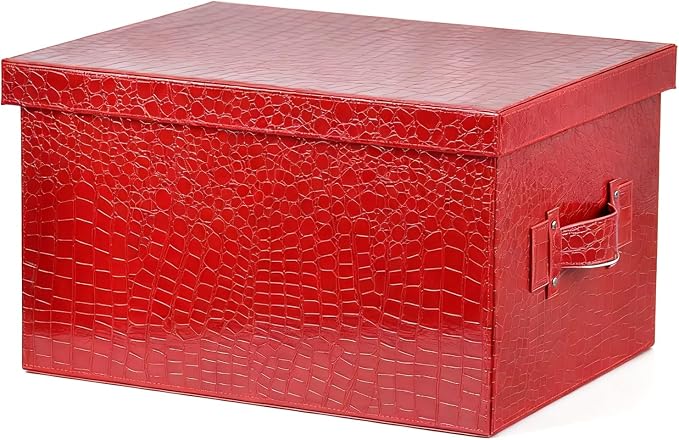 Premium Leather Storage box With lid Reinforced Handle Stackable Multi Purpose Organizer for Home Office Garage Camping Dorm pet Supplies Outdoor Storage Cabinet(Wine red,30cm/12in)