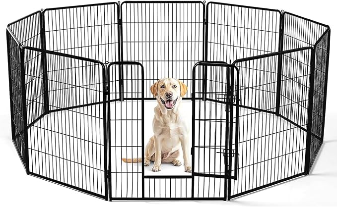 DUMOS Dog Playpen 40 Inch 8 Panels Indoor Outdoor Metal Pet Fence | Foldable Dog Play Pen with Door, Portable Exercise, RV Camping, Puppy Small Medium Large Dogs