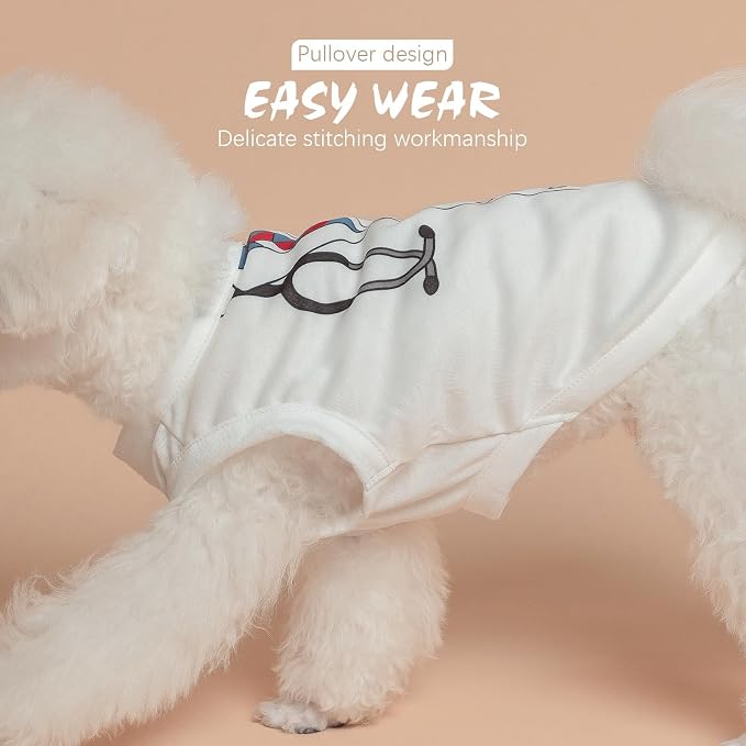 BINGPET Cute Doctor Costume Dog T-Shirt, Breathable Sleeveless Tank Top Vest & Sweatshirt for Small Medium Dogs(Chest Girth 15in)