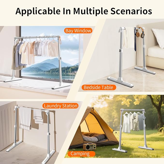 Foldable Adjustable Closet Rod20.86-35.43in Width | Aluminum Clothes Hanging Rod,Portable Drying Rack for Closet Storage RV Laundry Small Space,Tool-free installation