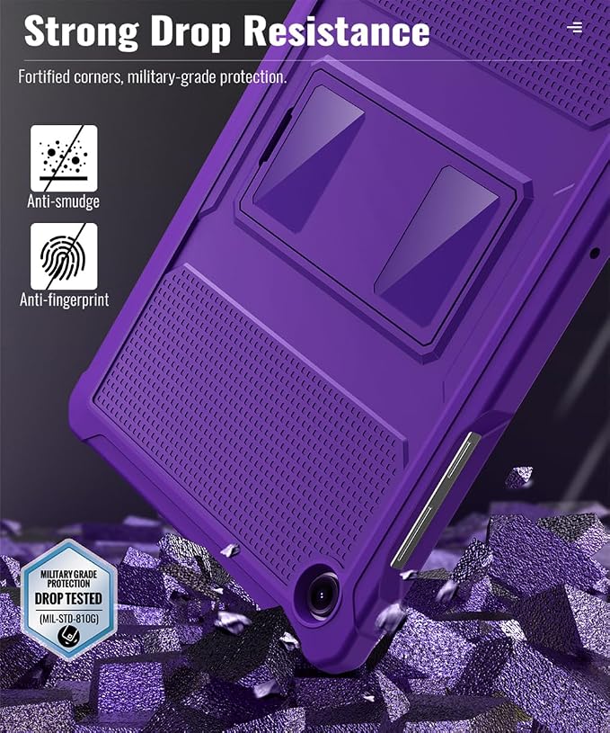 MoKo Shockproof Case Fit Samsung Galaxy Tab A11+ Plus/ A9+ 11 Inch | Full Body Rugged Stand Back Cover with Built-in Screen Protector for Galaxy Tab A11+/ A9+ Tablet, Deep Purple