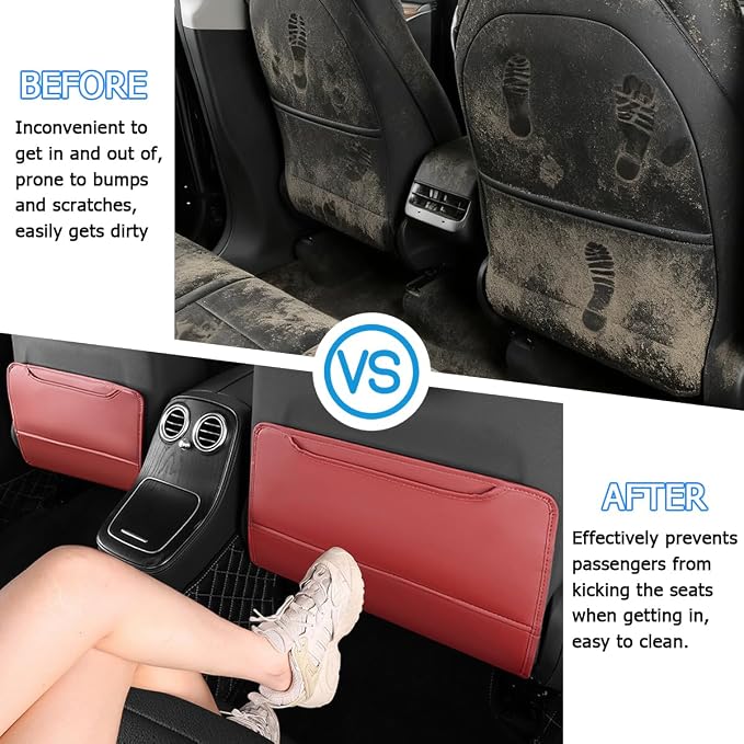 Zpana 2PCS Car Kick Mat Back Seat Protector, Microfiber Leather Vehicle Back Seat Cover with Storage Pocket, Automotive Backseat Anti-Kick Pad for Kids Pets, Universal for Truck SUV RV (Red)