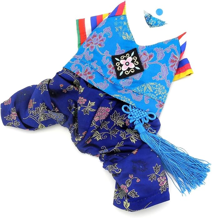 Embroidered Hanbok for Small Dogs, Boy, XS | Silky Fabric, Embroidered Norigae, Birthdays, Festivals, Chihuahua, Yorkie, Small Breed, Korean Traditional Pet Costume