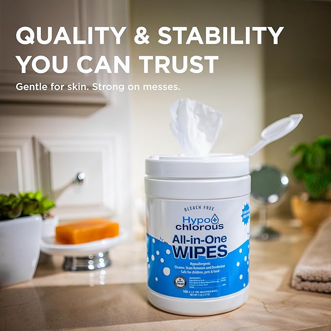Hypochlorous Acid Wipes (2-Pack) – 200 Count Non-Toxic Cleaner for Skin, Baby, Pet, Home & Gym – Bleach-Free