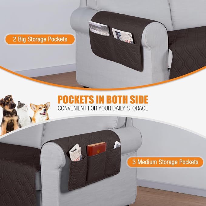 VANSOFY Waterproof Loveseat Couch Cover for Pets, Chocolate, 54" | Non-Slip, Washable, Utility Pockets, Pet Friendly, Furniture Protector Slipcover for 2 Cushion Plus Couch