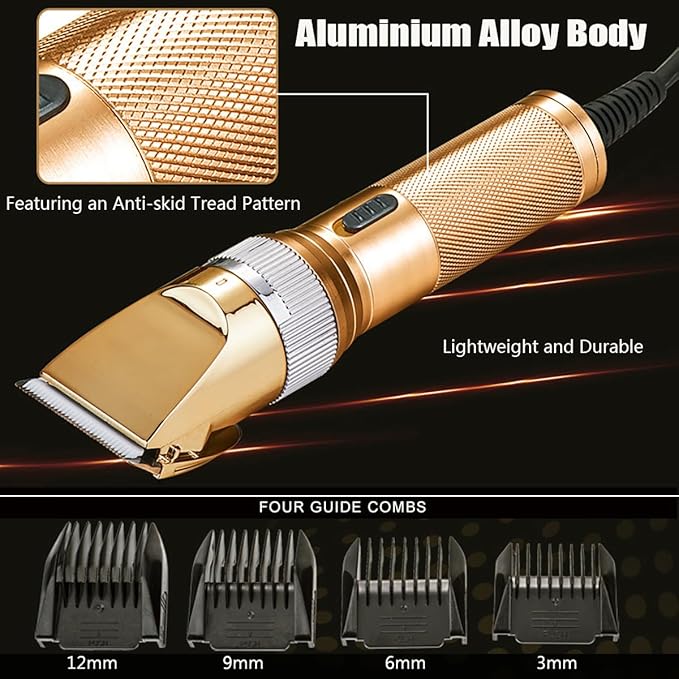 Heavy Duty Pet Grooming Clippers, Powerful 36V Motor for Thick Coats, Professional Grooming Shears Fur Hair Trimmers Tool for Dogs, Sheep, Horses, Livestock & Cats (Gold)