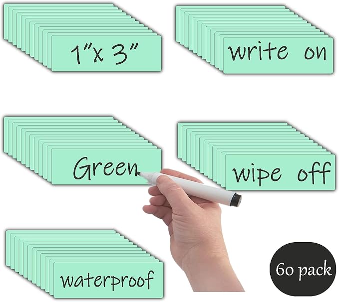 Magnetic Dry Erase Magnets Labels(1x3,Pack of 60),Organizing Schedules in Office/Classroom.Reusable Name Tags on Fridge/White Board,Pastel Colors(Light Green)