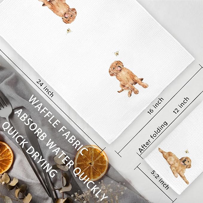 Jvpke Golden Retriever Kitchen Dish Towels - Set of 2, Cute Dog Hand Towels for Bathroom, 16x24 Inches
