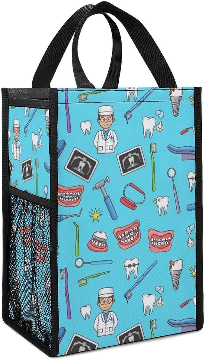 Portable Thermal Lunch Bag Insulated Lunchbox Travel Lunch Totes Compatible with Teeth Dental Blue Cooler Bags Food Container for Picnic Office