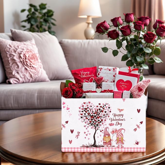 Valentine's Day Basket Gift for Empty Cute Heart Large Storage Bin for Kid and Baby Room Décor (Pink Dwarf Love Tree Hot Air Balloon)