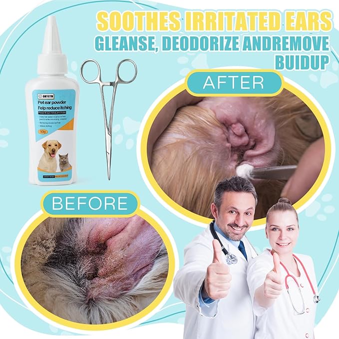 Advanced Pet Ear Powder with Professional 5" Hair Puller, Ideal as Ear Powder for Dogs Plucking, Dog Ear Powder for Hair Removal, Keeps Canal Dry, Clears Wax & Odor, Calms Itchy Ears