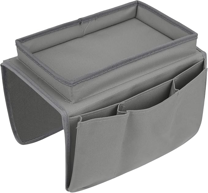 Sofa Armrest Organizer with Cup Holder Tray Chair Arm TV Remote Holder for Recliner Couch Armchair Caddy Bedside Storage Pockets Bag for Cellphone Tablet Book Magazines Drinks Holder Pouch