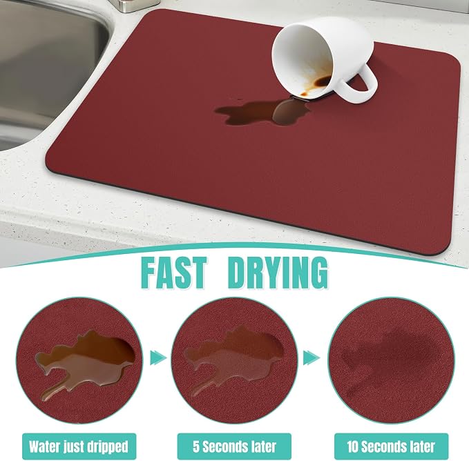 Coffee Mat Super Absorbent Dish Drying Mat Coffee Bar Mat 18"x 36", Red