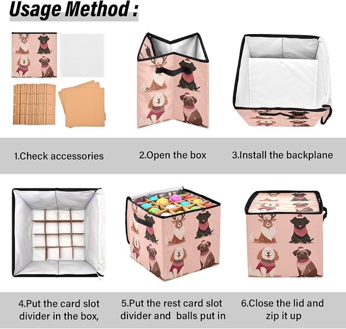 OTVEE Christmas Ornament Storage Box Holiday Decoration Organizer Stores upto 64 Holiday Ornaments Adjustable Dividers Tear-Proof Fabric Festive Pet Art