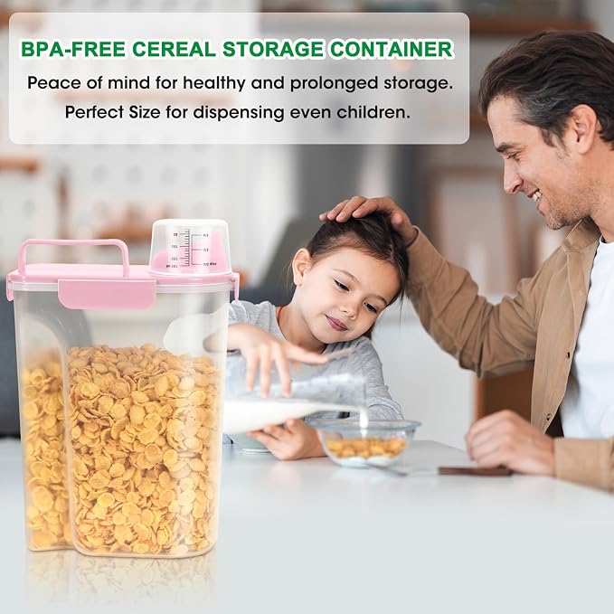 TBMax 2 Pack Airtight Rice Container 5 Lbs +10 Lbs, Cereal Container Oatmeal Storage with Easy-pouring Spout & Handy Cup for Flour Grain Beans, Pet Dog Cat Bird Food Storage Dispenser -Pink