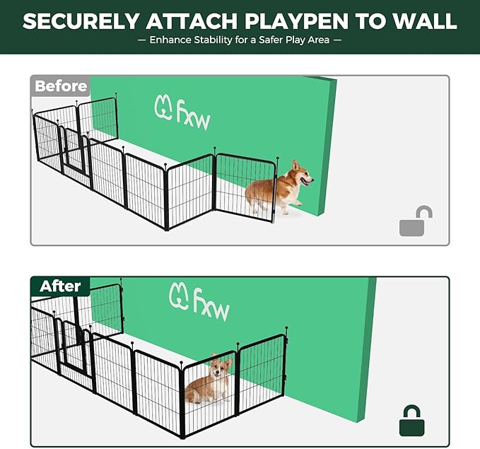 FXW Rollick Dog Playpen with Fence-to-Wall Anchors, 24" H, 16 Panels | Heavy-Duty & Easy setup Play Area, Flexible Boundaries, Indoor & Yard, For Puppies & Small Dogs, Patented