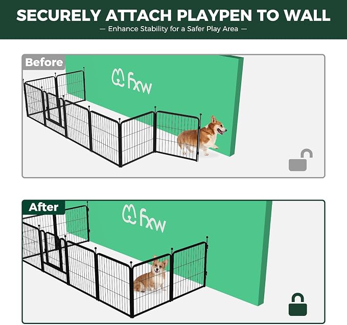 FXW Rollick Dog Playpen with Fence-to-Wall Anchors, 40" H, 16 Panels | Heavy-Duty & Easy setup Play Area, Flexible Boundaries, Indoor & Yard, For Medium & Large Dogs, Patented