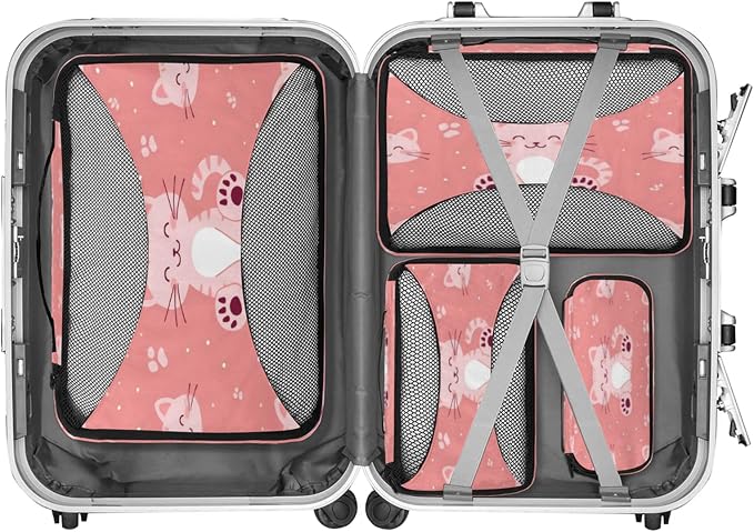 Packing Cubes for Travel, Cute Cat Travel Luggage Packing Organizers for Women Men, Large Custom Toiletries Bag for Cosmetics Toiletries, Cute Cats