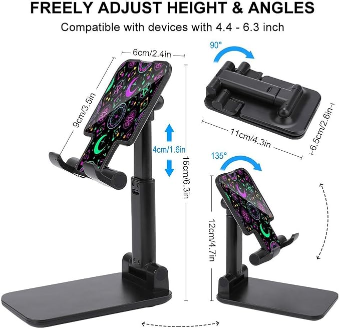 Lightweight Sun Moon Magic Alchemical Cosmic Witch Witchy Cell Phone Holder | Gothic Trippy Purple, Adjustable Height And Angle, Mobile Stand, Compatible with 4"-13" Smartphones Tablet