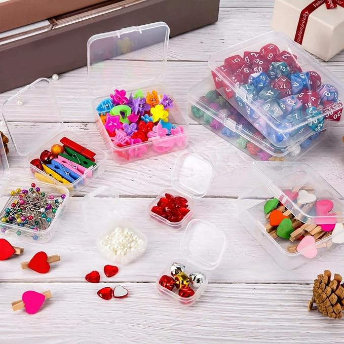24 Packs Small Clear Plastic Beads Storage Containers Box with Hinged Lid for Storage of Small Items, Crafts, Jewelry, Hardware(3.3 x 3.3 x 1.2 Inches)