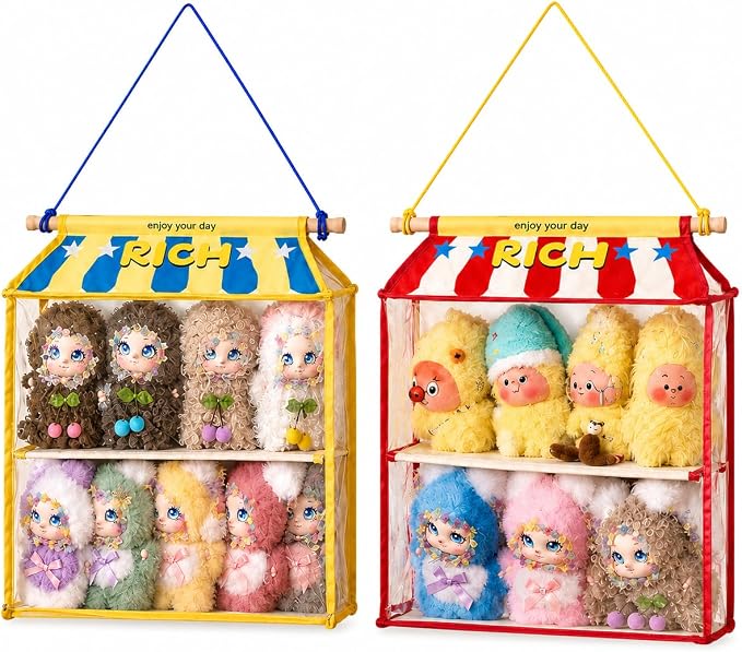 Dustproof Hangingcute Doll Storage Display Organizer with Clear PVC Cover | Cute Doll Storage Bag,High-Contrast Fabric Plush Figure Wall Holder for Labubu Molly Dimoo,Gift for Doll Collectors