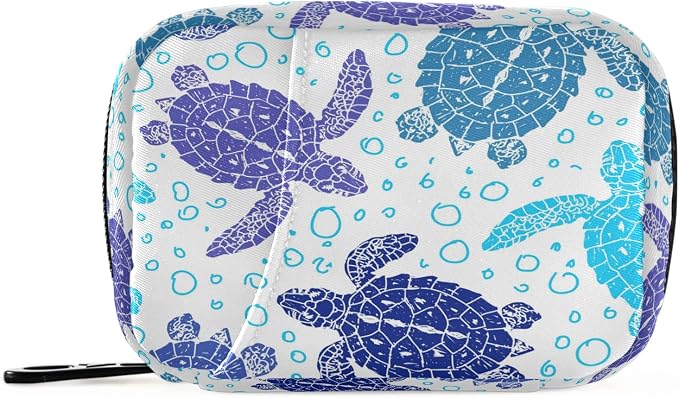 Naanle Vintage Sea Turtle Pill Box 7 Day Pill Case Travel Pill Organizer Bag with Zipper Portable Weekly Case Compact Size for Supplement Vitamin Holder