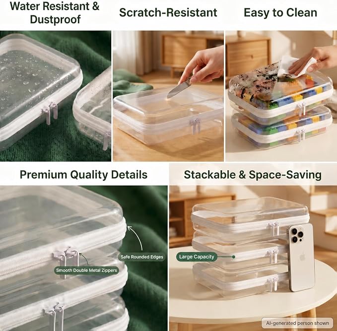 3Pcs Clear Hard Shell Zipper Case, Water Resistant Travel Pouches SSL | Diaper bag, makeup, toiletry & toy storage; rigid PET protects from crush, water and dust, with assorted sizes for daily use.