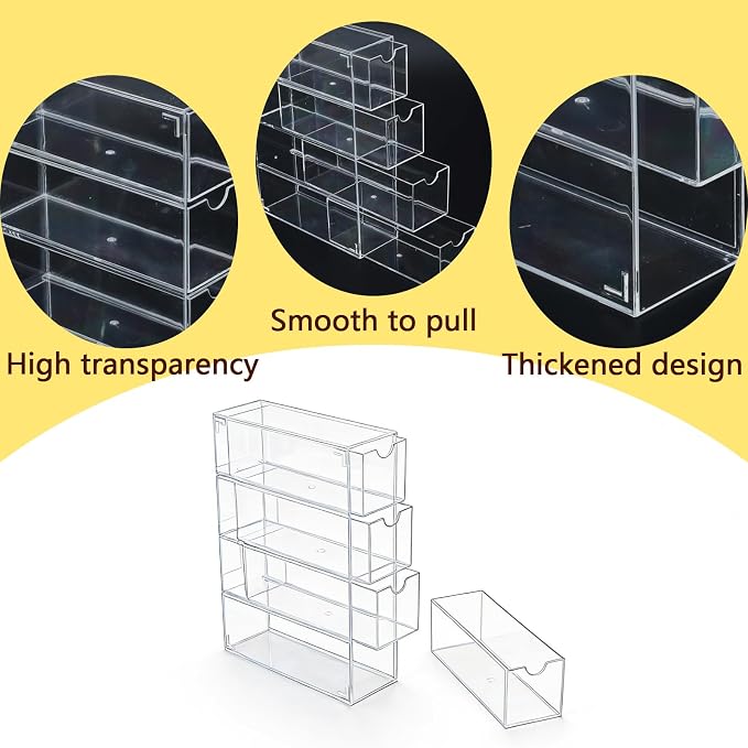 Lickable Cat Treats Organizer with 4 Drawers Clear Acrylic Cat Food Organizer for Wet Puree Tubes Countertop Treat Storage Display Container