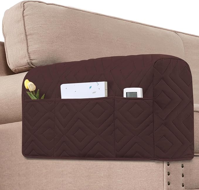 H.VERSAILTEX Water Resistant Armrest Covers for Sofa, 2 Pack, Brown/Beige | Waterproof Armchair Caddy, Couch Arm Covers Remote Control Holder Sofa Armrest Organizer for Magazine, Tablet, Phone, iPad