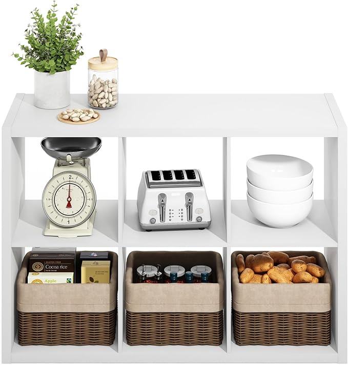 Furinno HERMITE Kitchen Island, 6-Cube Coffee Bar, Extra Thick Kitchen Storage, Bakers Rack, for Pantry Organizers and Storage, Kitchen Organization, White