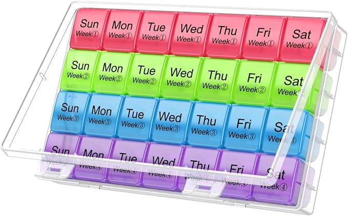 Extra Large Monthly Pill Organizer 28 Day | Large Pill Case Organizerd 4 Week Dust-Proof Medication Reminder Portable Travel Container