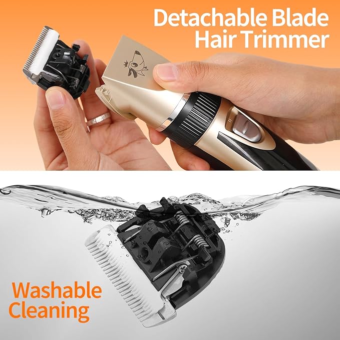 Aovdy Dog Clippers Grooming Kit, Low Noise with Rechargeable, Pet Shaver Cordless Electric Quiet Hair Thick Coats Clippers Trimmers Set for Dogs Cats Rabbit Pets (Gold)