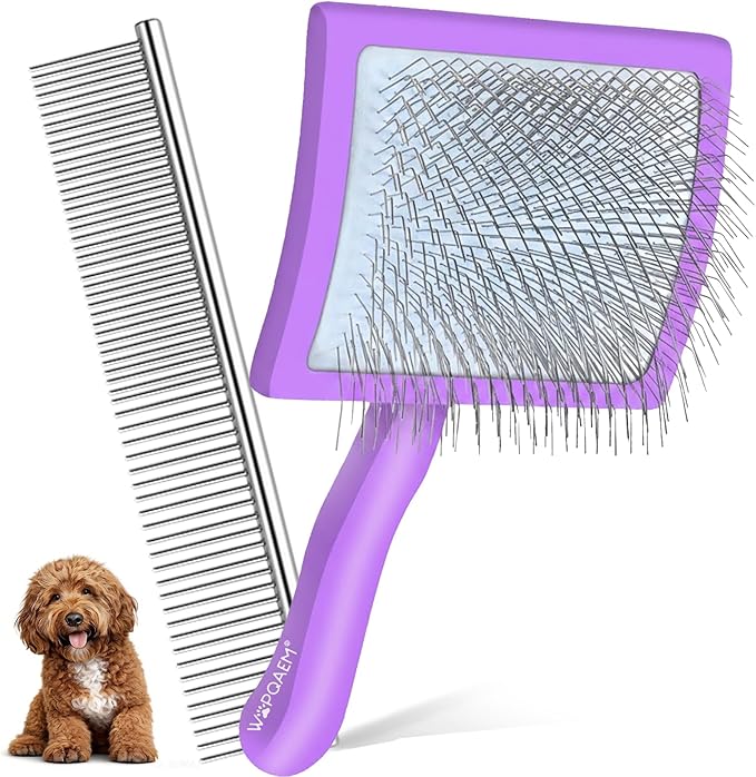 Slicker Brush for Dogs, Large Dog Brush to Long Haired Dogs for Poodles Doodles Goldendoodles Bernedoodles, Long Pin Grooming Kits to Dematting & Reducing Tangles and Fluff, Purple