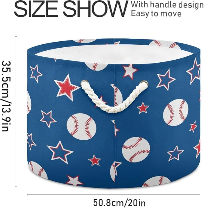 DOMIKING Large Storage Basket for Toys Blue Baseball Stars Storage Bin Box Organizer Basket for Home Decor Pet Toy Blankets Nursery