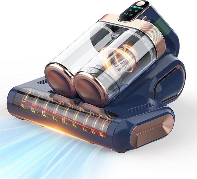 Bed Mattress Vacuum Cleaner Cordless 16Kpa Handheld Vacuum, Vacuum Cleaner with 253.7nm UV-C Light,HEPA Filter & Ultrasonic, Portable Vacuums for Sofa Couch Crib Birthday Gifts for women blue+gold | HEPA Filter & Ultrasonic, Portable Vacuums for Sofa C...